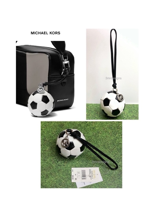 Michael Kors Handbags - NWT MICHAEL KORS SOCCER BALL Silver-Tone Faux Leather & Nappa Leather Bag Charm